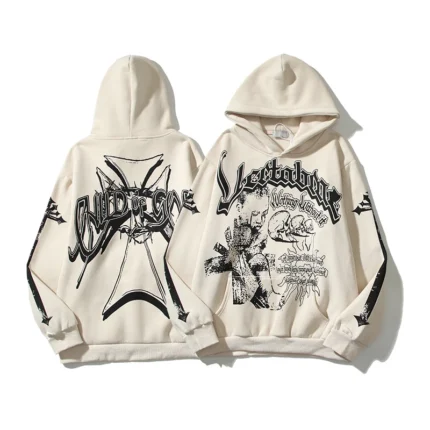 VERTABRAE Ivory Graffiti Zip Up Hoodie